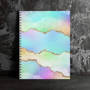 Caderno Espiral Agato Holográfico   Mármaco de Ombre de Pastel iri