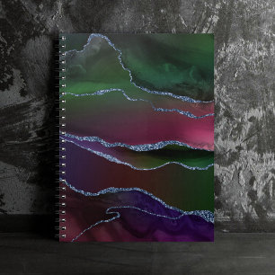 Caderno Espiral Agato Vibrante   Toneladas Ricas, Rosa e Verde