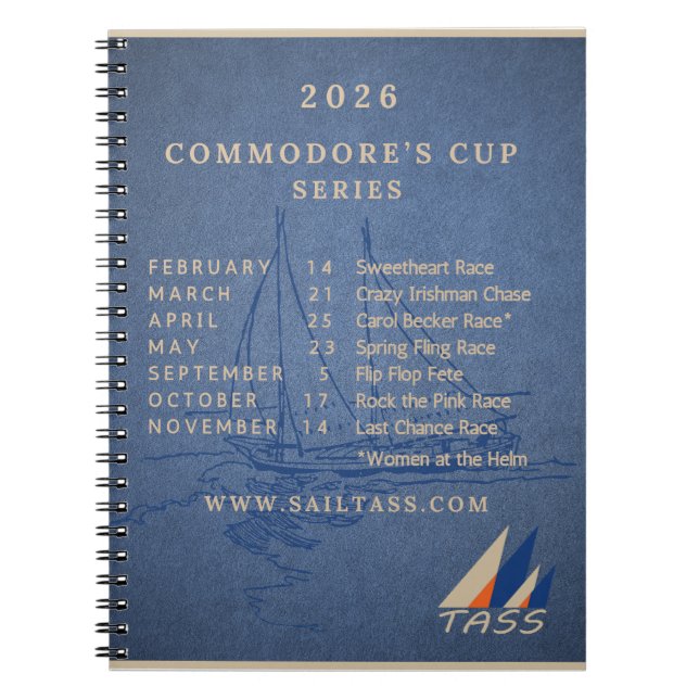 Caderno Espiral Agenda da Corrida da Copa Commodore TASS 2026 (Frente)