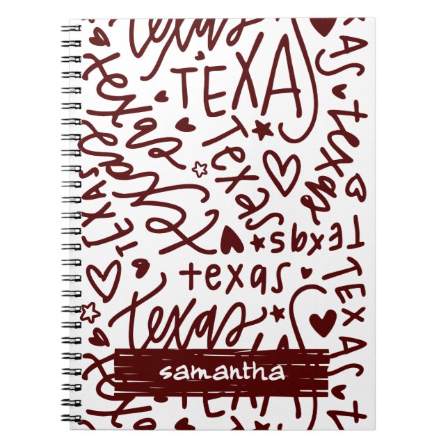 Caderno Espiral Aggie Maroon Texas Doodle Pattern (Frente)