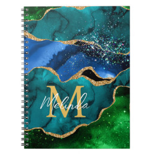 Caderno Espiral Agitação da relva azul e verde