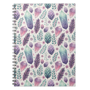 Caderno Espiral Agrupamento de Cristal Mágico e Design de Herbário