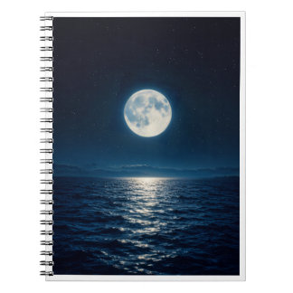 Caderno Espiral Água da Lua Cheia Reflexo Luar Abstrato Através