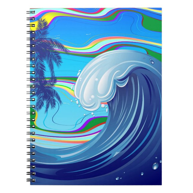Caderno Espiral Água das ondas grandes do oceano marinho (Frente)