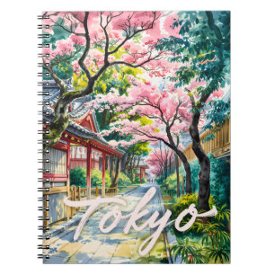 Caderno Espiral Água-forte de Flor de Cerejeira de Tóquio Japão Tr