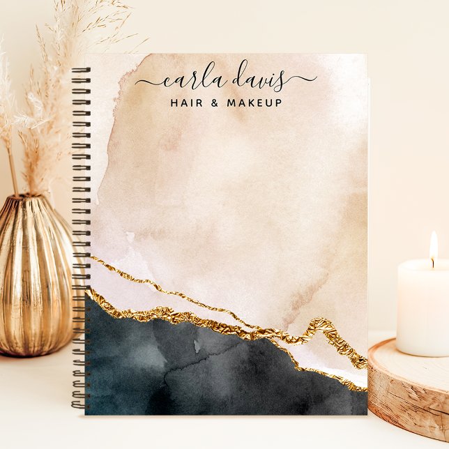 Caderno Espiral Água-forte de mármore rosa dourado e preto de assi (Criador carregado)