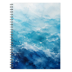 Caderno Espiral Água Marinha Abstrata Oceano Azul Mar