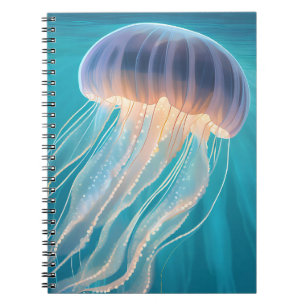 Caderno Espiral Água-viva Azul Pintura de Animal Marinho