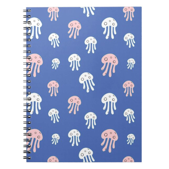 Caderno Espiral Água-viva em Fundo Azul (Frente)