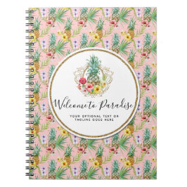 Caderno Espiral Aguarela das flores do abacaxi & do hibiscus