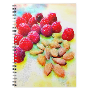 Caderno Espiral Aguarela das framboesas e das amêndoas
