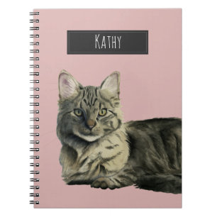 Caderno Espiral Aguarela média doméstica bonito do gato do cabel