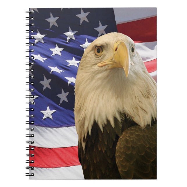 Caderno Espiral Águia Bald Americana e Bandeira (Frente)