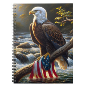 Caderno Espiral Águia Balda com Bandeira Americana em uma Ramifica