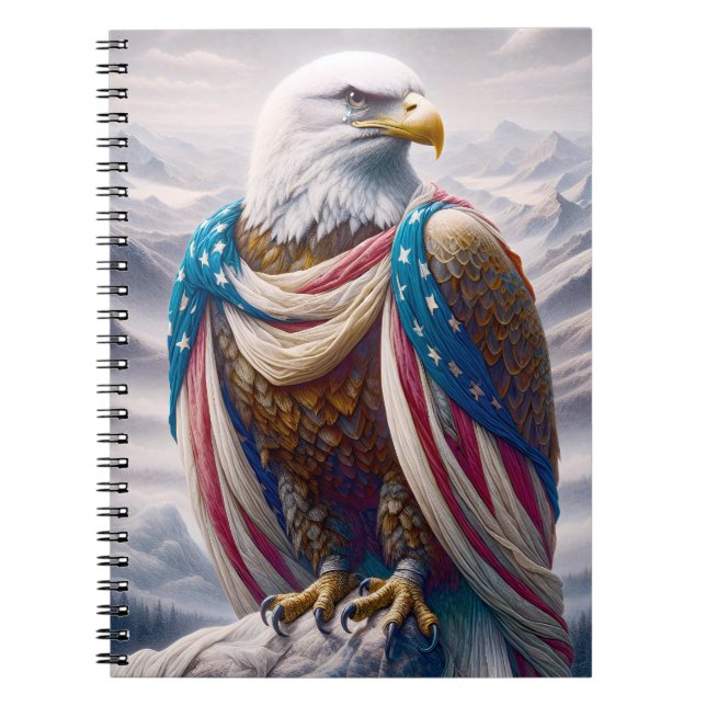 Caderno Espiral Águia caida com lágrimas e bandeira americana (Frente)
