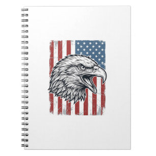 Caderno Espiral Águia Patriótica Bandeira Americana Gravura Vintag