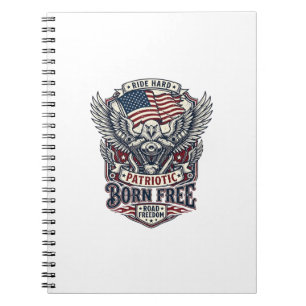 Caderno Espiral Águia Patriótica Motorista de Moto Estrada Liberda