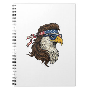 Caderno Espiral Águia Patriótica Mullet Gravura Vintage Vetor De