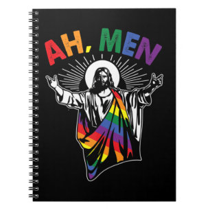 Caderno Espiral Ah Men Funny LGBT Gay Pride Jesus Rainbow Flag Chr