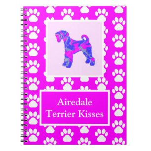 Caderno Espiral Airedale Terrier Dog Kisses Silhouette Cute P&B