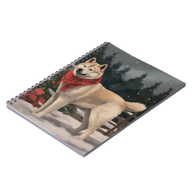 Caderno Espiral Akita Dog no Natal da Neve (Left Side)