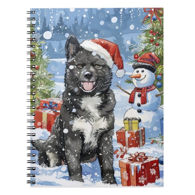 Caderno Espiral Akita Dog Winter Wonderland Natal Joy (Frente)