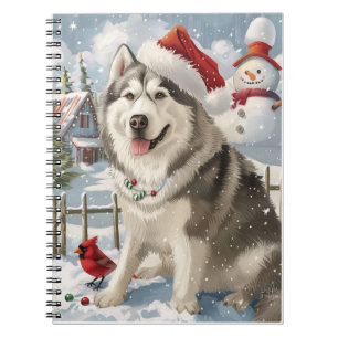 Caderno Espiral Alaskan Malamute Dog Winter Wonderland Christmas