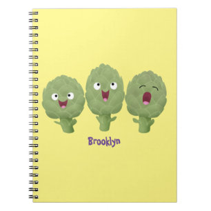 Caderno Espiral Alcachofras vegetais de canto fofas desenho animad