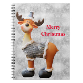 Caderno Espiral Alce de Natal feliz usando um chapéu