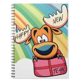 Caderno Espiral Alce feliz ano novo - Design de Celebração Festiva