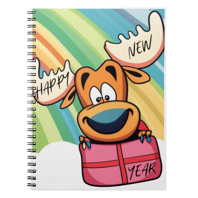 Caderno Espiral Alce feliz ano novo - Design de Celebração Festiva (Frente)