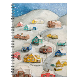 Caderno Espiral Aldeia de Inverno Aconchegante Aquarela