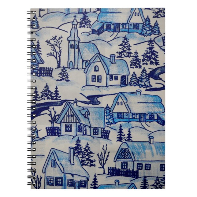 Caderno Espiral Aldeia de Natal Azul Vintage (Frente)