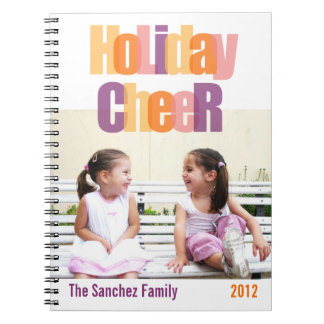 Caderno Espiral Alegria de feriado colorida foto da família diário