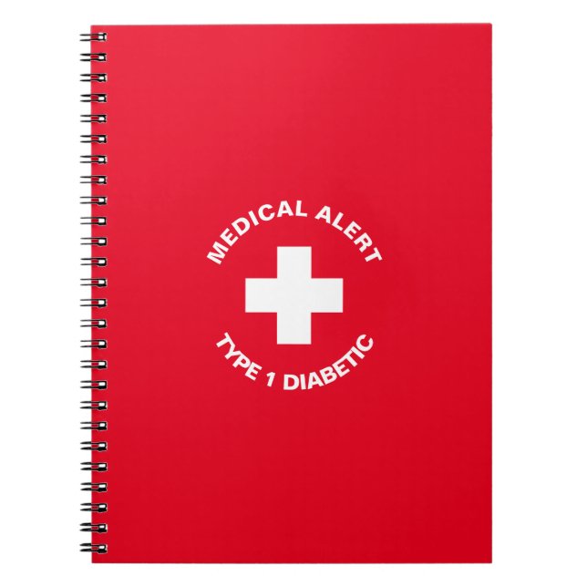 Caderno Espiral Alerta Médico Personalizado Vermelho Diabético (Frente)