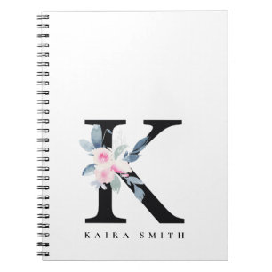 CADERNO ESPIRAL ALFABETES BLUES AZUIS FLORAL NOMEADAMENTE LETRA I