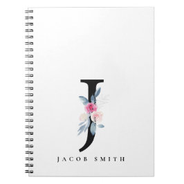 CADERNO ESPIRAL ALFABETES BLUES BLUH BLUE FLORAL NOME LETRA J