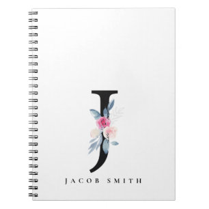 CADERNO ESPIRAL ALFABETES BLUES BLUH BLUE FLORAL NOME LETRA J