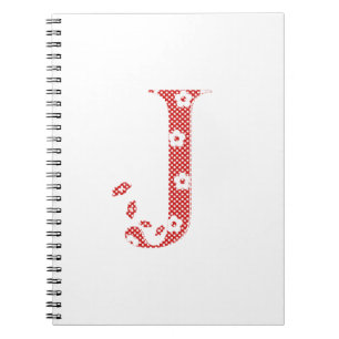 Caderno Espiral alfabeto floral J (vermelho e pontos)l