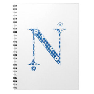 Caderno Espiral alfabeto floral N (azul e pontos)