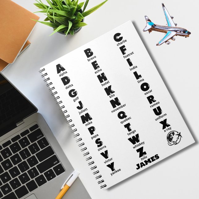 Caderno Espiral Alfabeto Fonético OTAN, Letras Negras,Personalizad (Criador carregado)