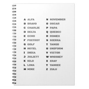 Caderno Espiral Alfabeto Fonético para o Militar ALFA-ZULU