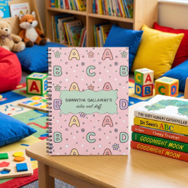 Caderno Espiral Alfabeto Rosa Padrão de Volta às Aulas 