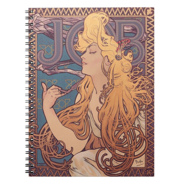 Caderno Espiral Alfonse Mucha Job Art Nouveau mulher (Frente)