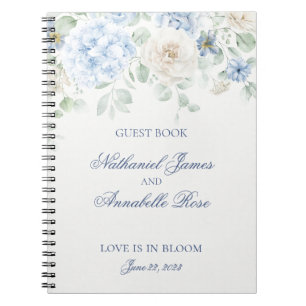 Caderno Espiral Algo Azul Floral Hydrangea Livro de Visitas de Cas