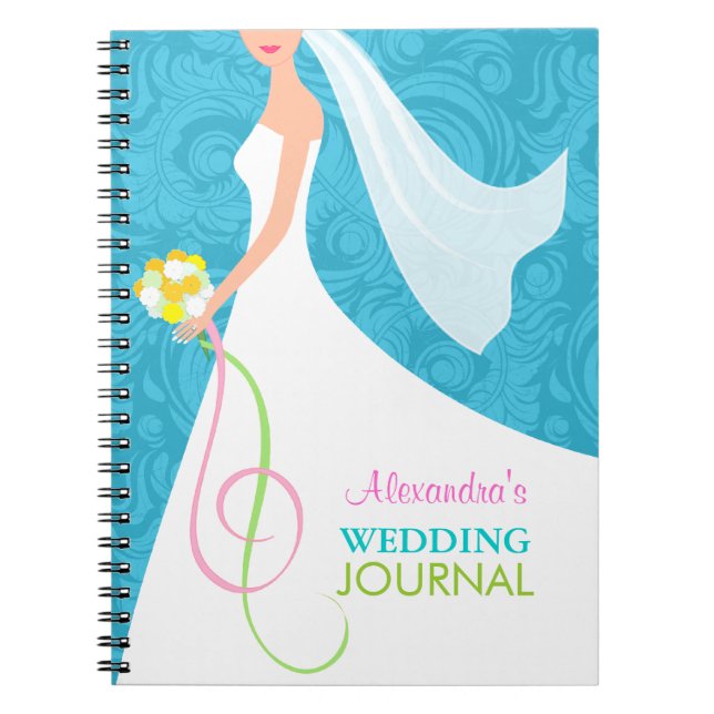 Caderno Espiral Algo Diário azul do planejador do casamento tema (Frente)