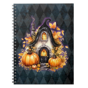 Caderno Espiral Algodão De Fada Gótica De Halloween Azul Argyle