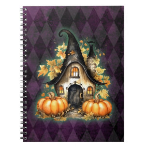 Caderno Espiral Algodão De Queda Gótica De Halloween Roxo Argyle