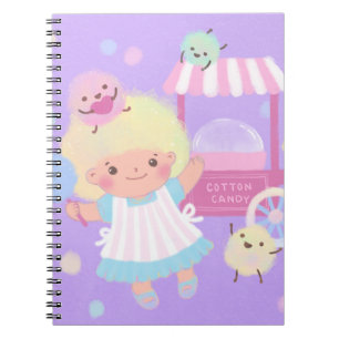 Caderno Espiral Algodão doce moça com monstros fofinhos