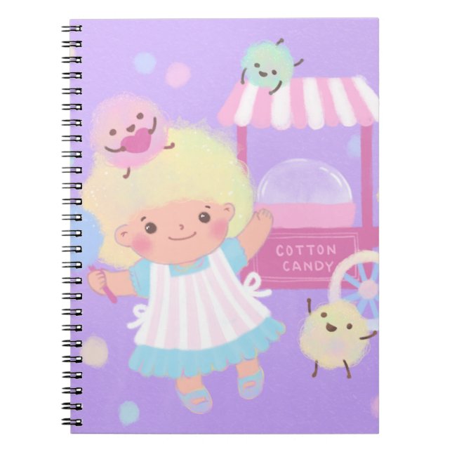 Caderno Espiral Algodão doce moça com monstros fofinhos (Frente)